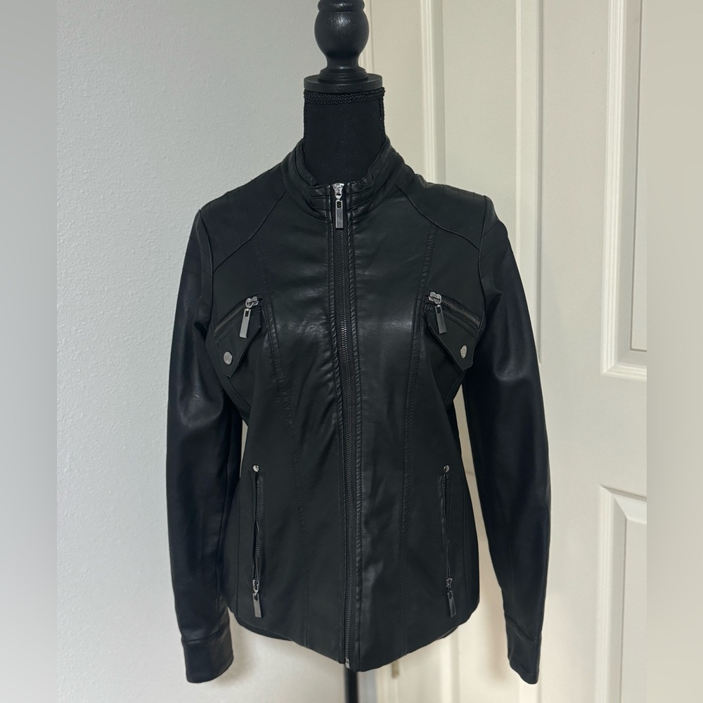 Women’s faux leather moto jacket